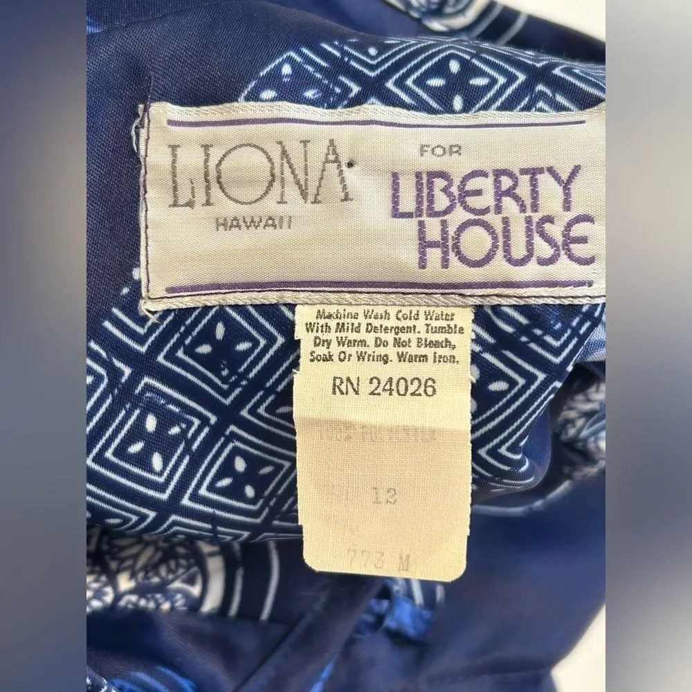 Vintage Liona Hawaii for Liberty House Elegant Blue Patterned Maxi Dress size 12 - Picture 10 of 11